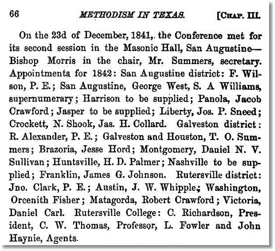 1842 Methodist Preacher Appointmens